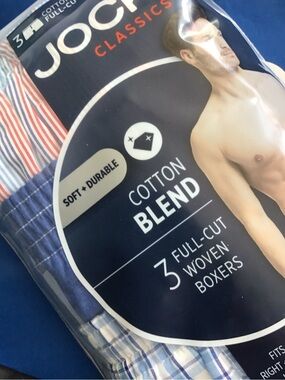 Jockey Men’s Cotton Blend Boxers — Blue & White Plaid (3-Pack)